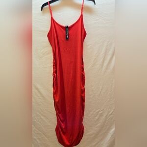 Chic Red Midi Dress with Spaghetti Straps